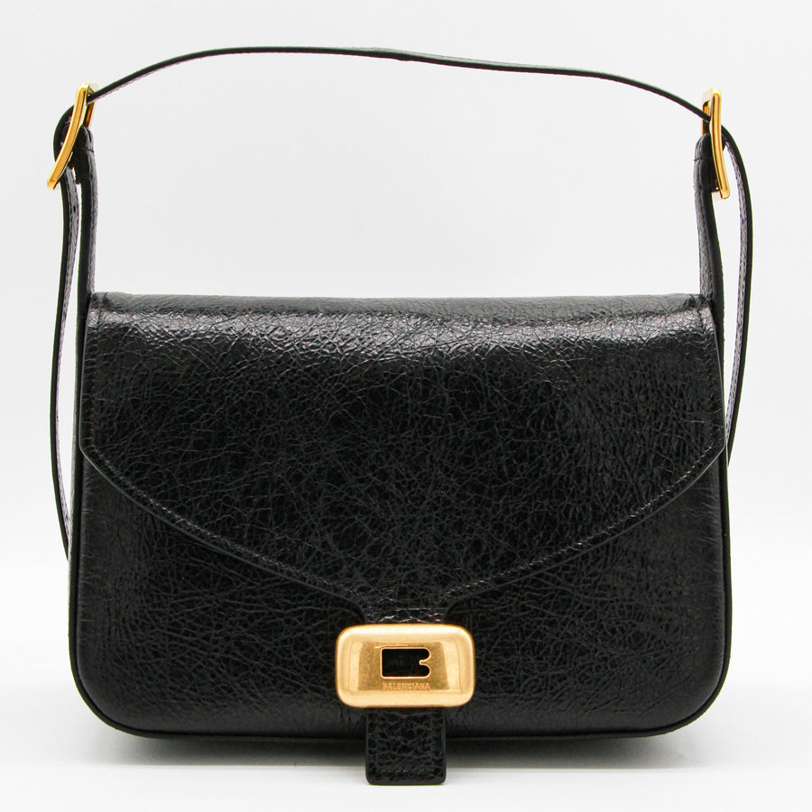 Balenciaga Crackled leather shoulder bag in black