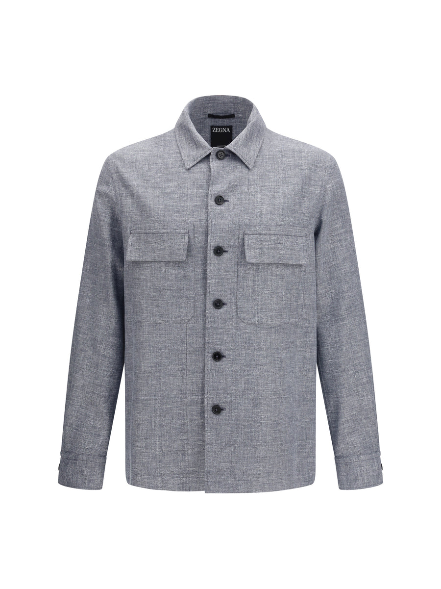 Crossover Shirt Jacket Linen Wool And Silk 054