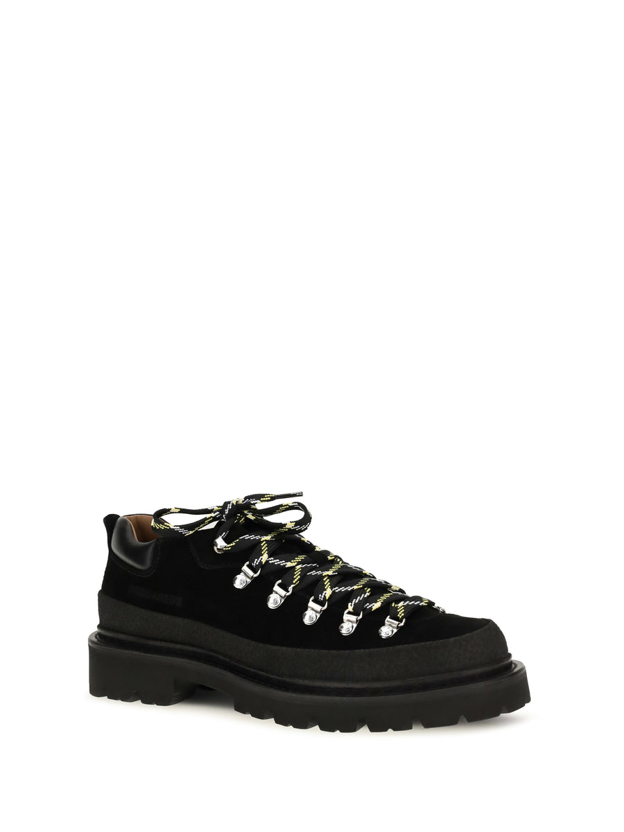Suede Lace-Up Sneakers Black Calf Leather Shoes