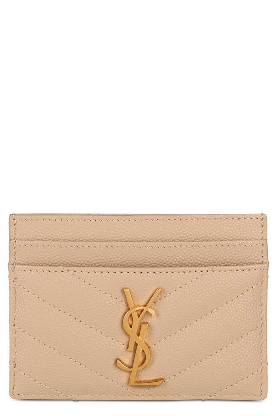 Card Holder Matelassé Leather Beige Calf Skin Wallets & Purses