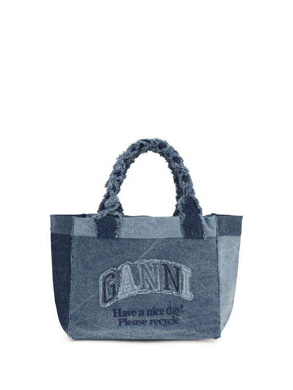 Ganni 100% Cotton shoulder bag in blue