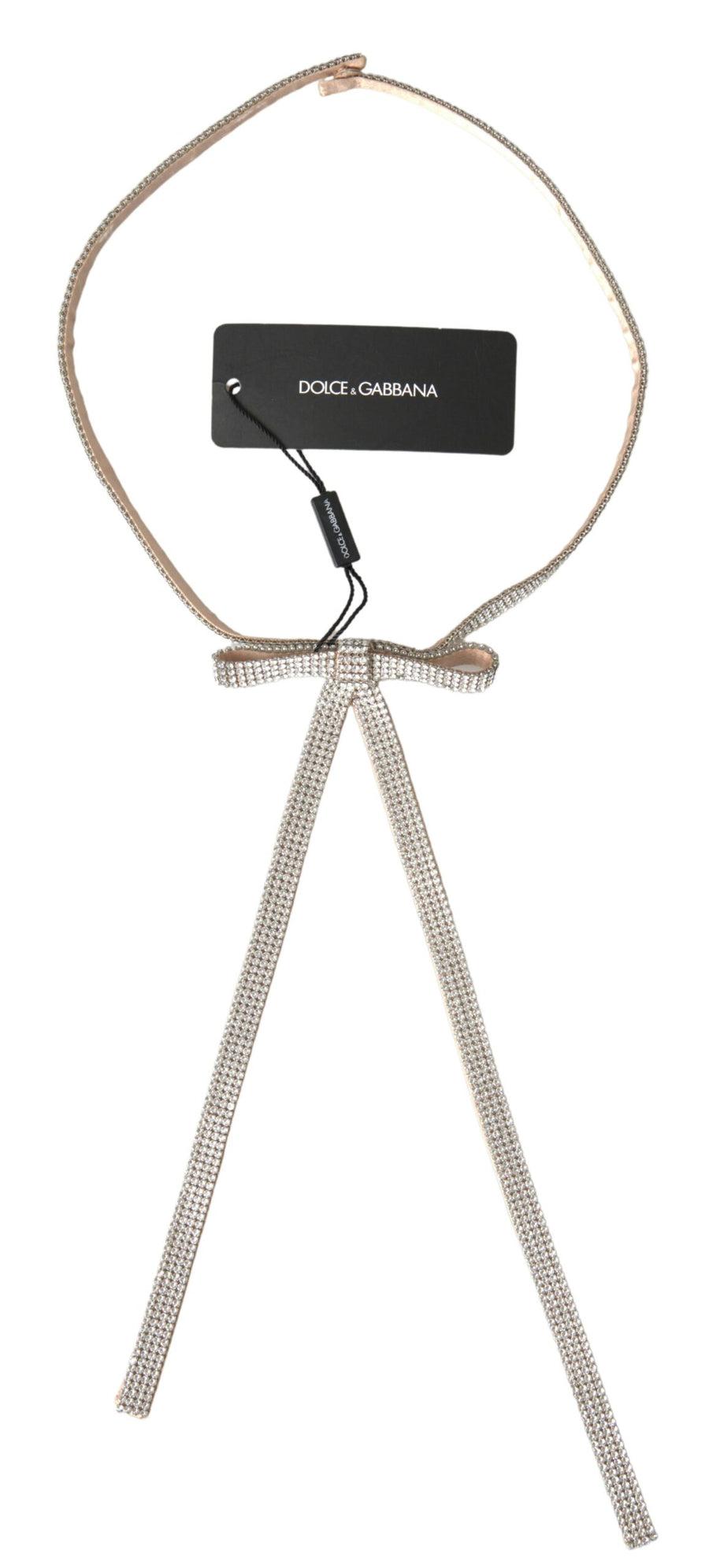 Beige Silk Clear Crystal Bow Waist Belt Elastane