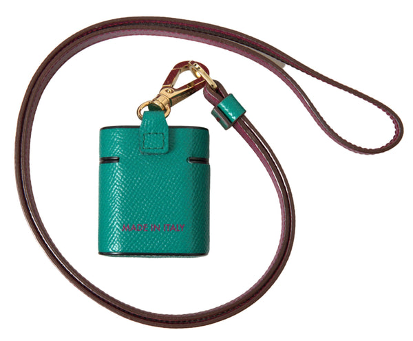 Green Maroon Calf Leather Logo Print Strap Airpods Case Accessory