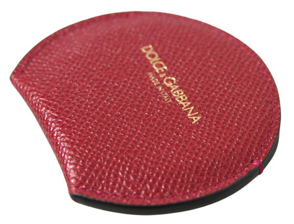 Red Calfskin Leather Round Hand Mirror Holder Accessory