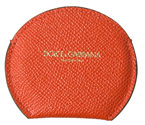 Orange Calfskin Leather Round Logo Hand Mirror Holder Accessory