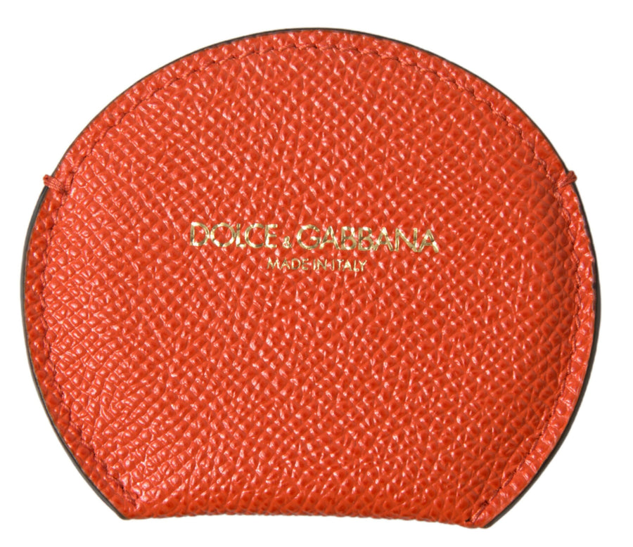 Orange Calfskin Leather Round Logo Hand Mirror Holder Accessory