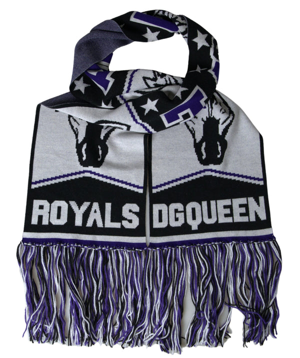 Multicolor Wool Dg Queen Wrap Fringe Scarf Virgin
