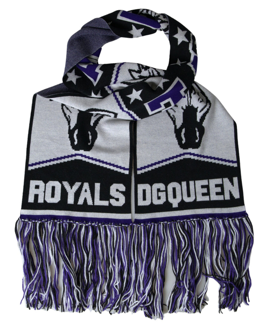 Multicolor Wool Dg Queen Wrap Fringe Scarf Virgin