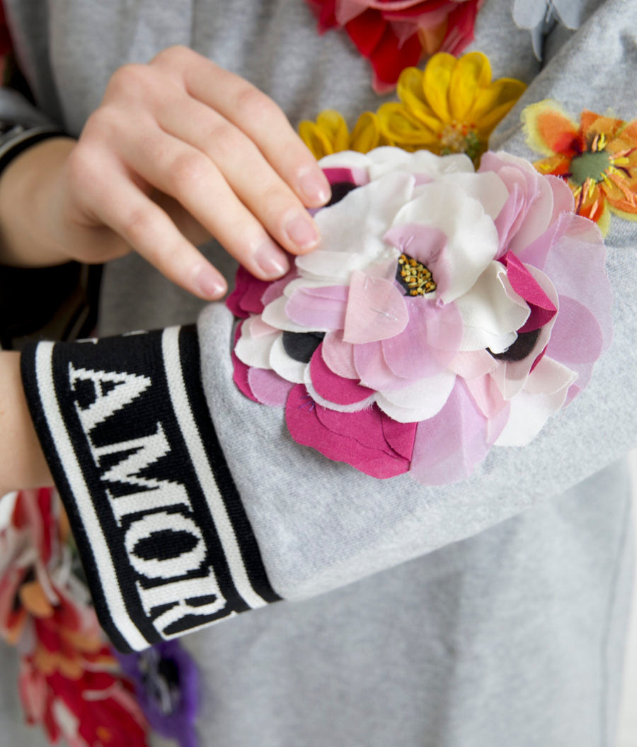 Gray Dg Amore Queen Floral Pullover Sweater Cotton Clothing