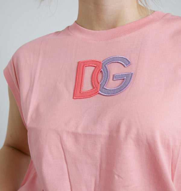 Pink Cotton Dg Logo Crew Neck Tank T-Shirt