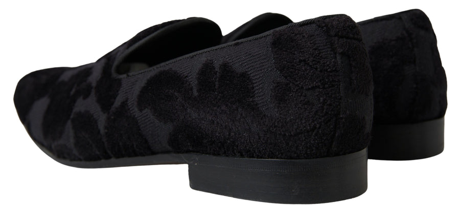 Black Brocade Loafers Formal Shoes
