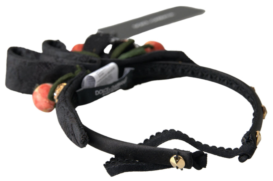 Black With Multicolor Fig Fruit Crystal Tiara Diadem Headband Silk Accessory