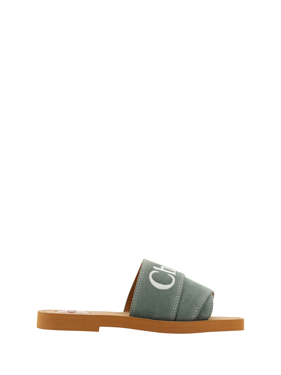 Chloé 100% Cotton and rubber slide in green
