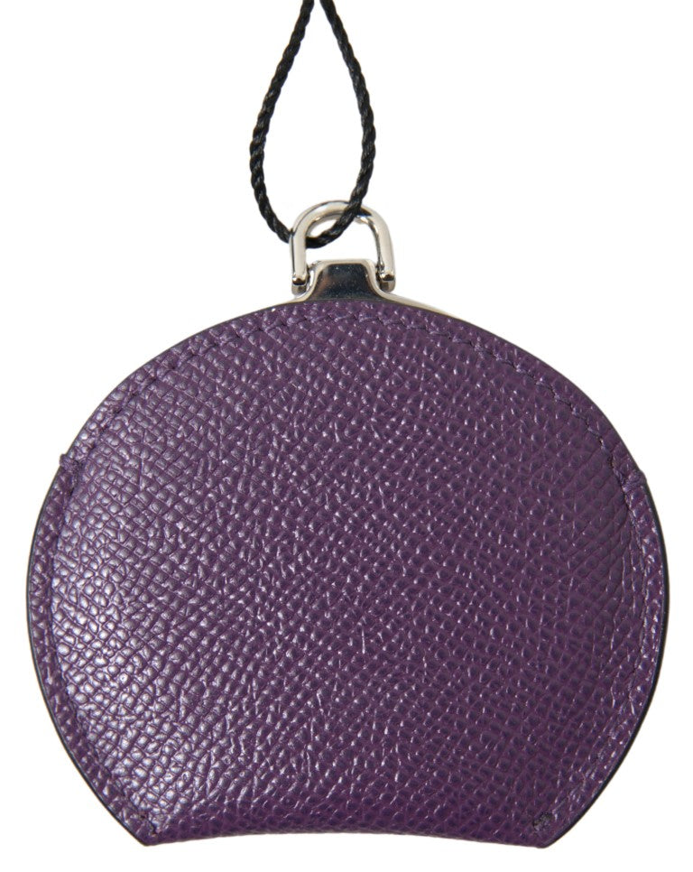 Purple Calfskin Leather Round Hand Mirror Holder Accessory