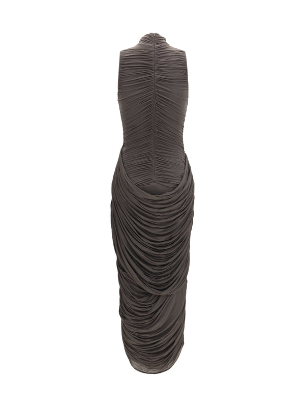 Dress Draped High-Neck Midi Brown Cupro