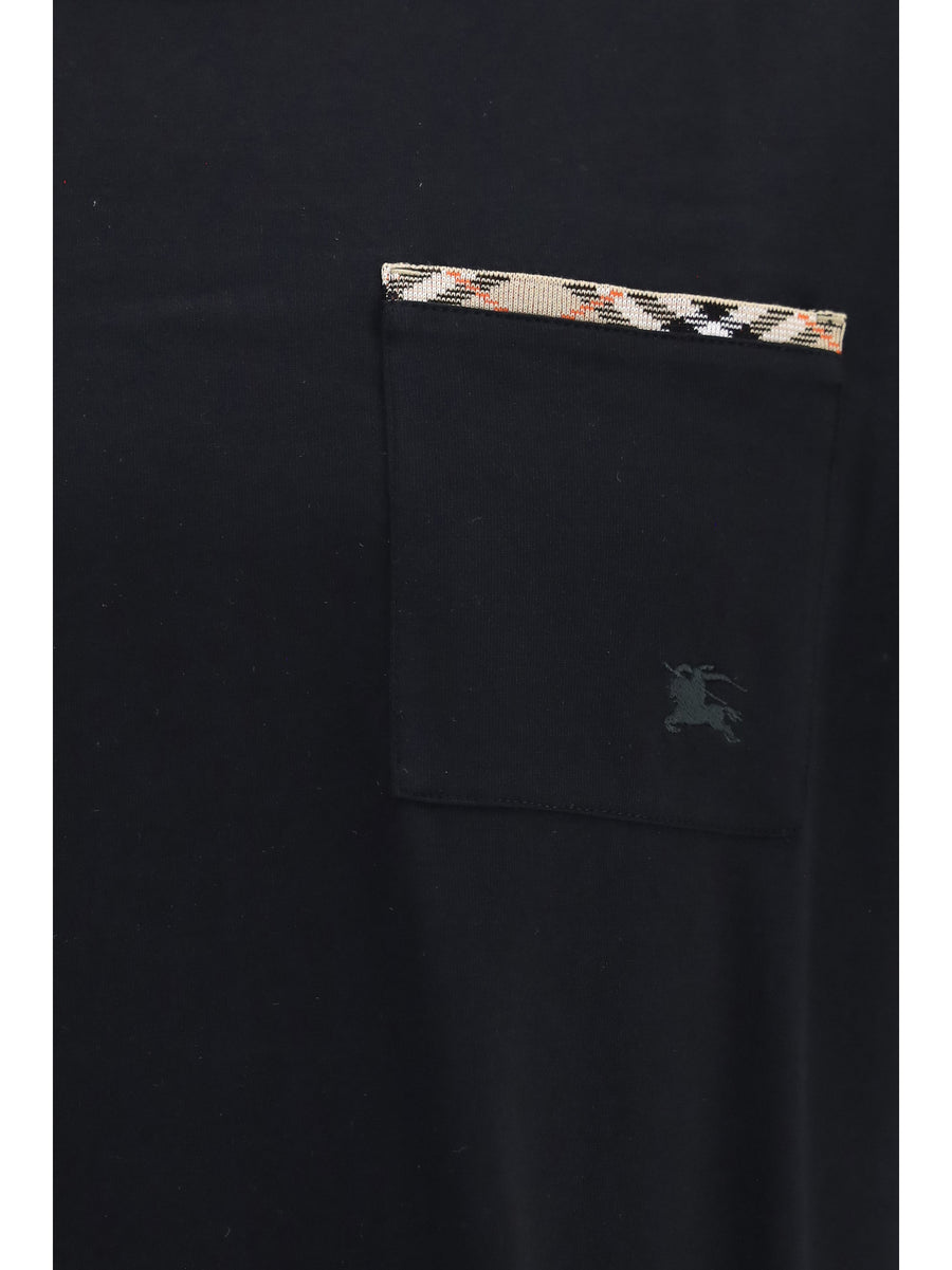 T-Shirt With Check Trims Black Cotton T-shirts