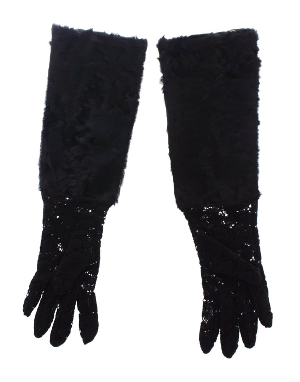 Dolce & Gabbana 50% Xiangao Lamb Fur gloves in black