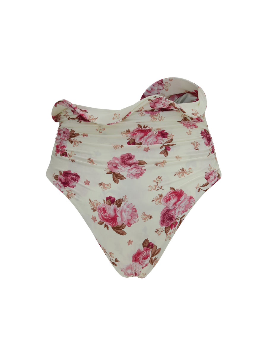 Bikini Bottom Floral-Print Cream Polyamide Swimwear