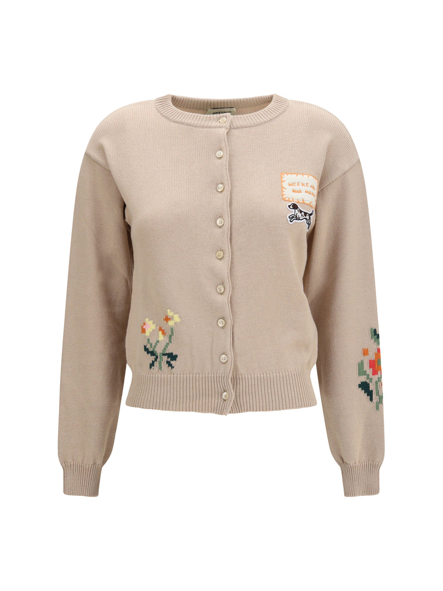 Cotton Knit Cardigan With Intarsia Multicolour Jacket
