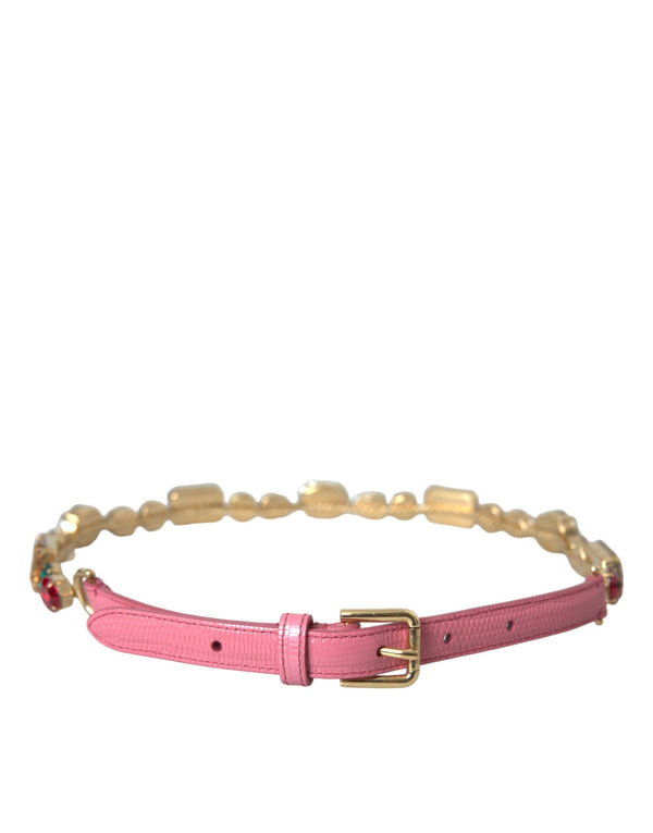 Dolce & Gabbana 48% Real Crystal 32% Real Brass 20% Calf Leather belt in pink