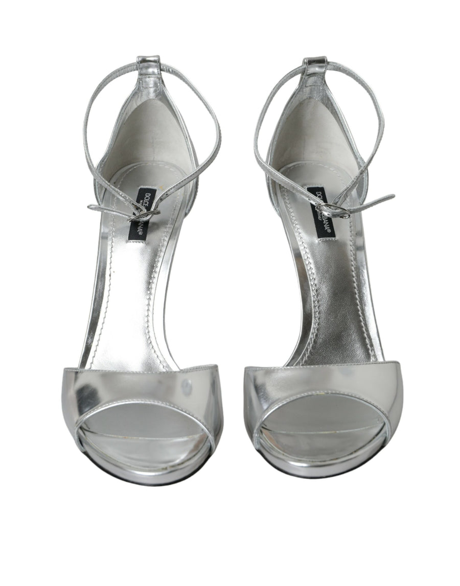 Dolce & Gabbana Leather heel sandal in silver