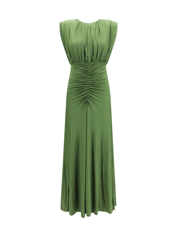 Jersey Gathered Maxi Dress Green Viscose; Elastane