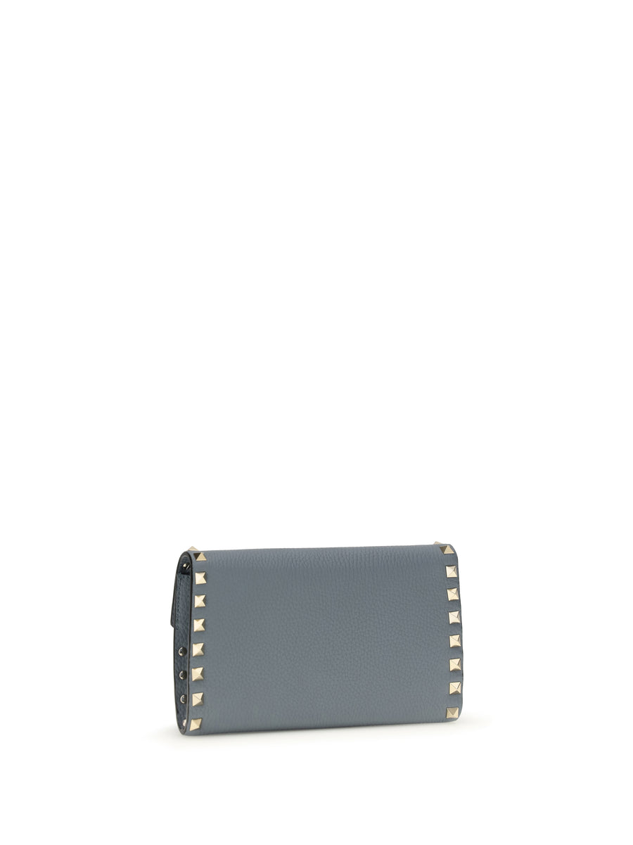 Chain Wallet Rockstud Stone Grey Calf Leather & Purses