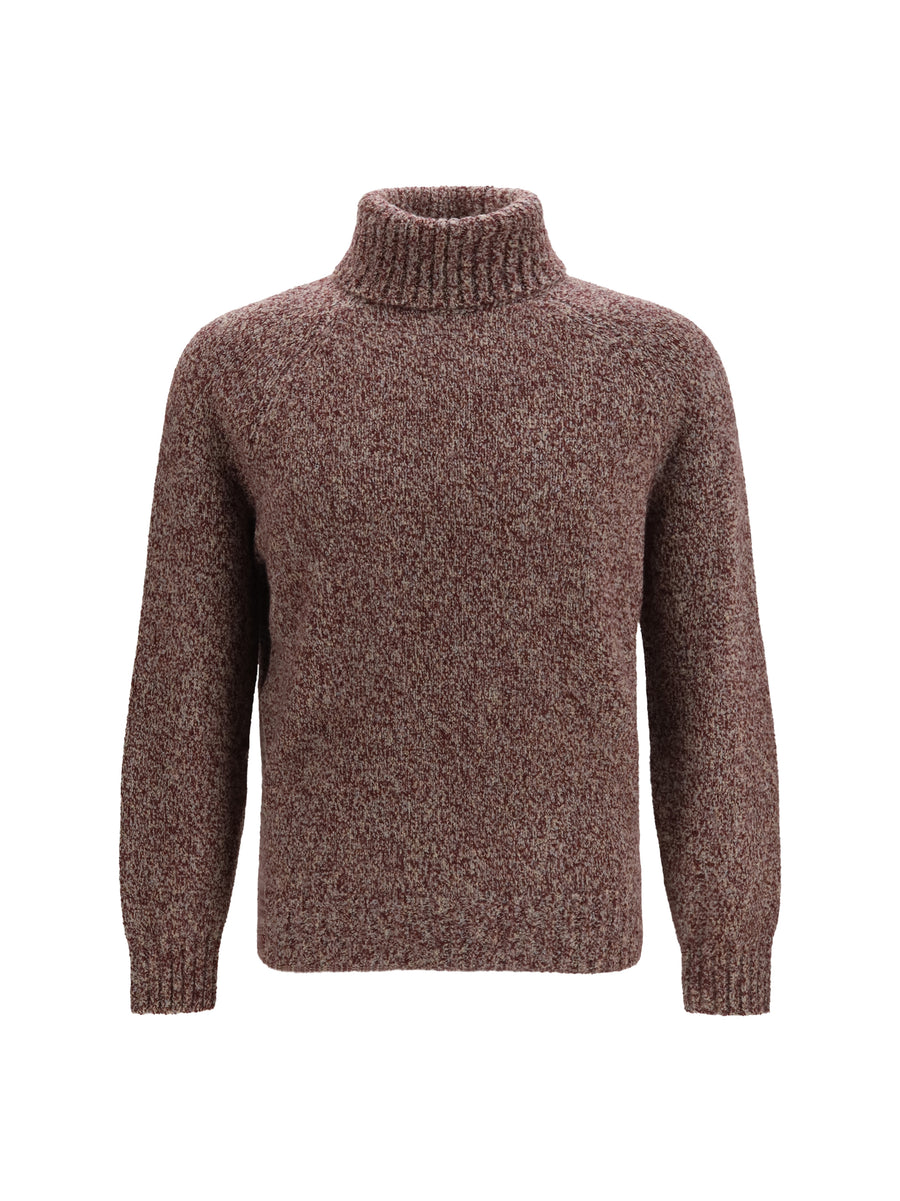 Wool, Silk And Cashmere Turtleneck Sweater Borgogna