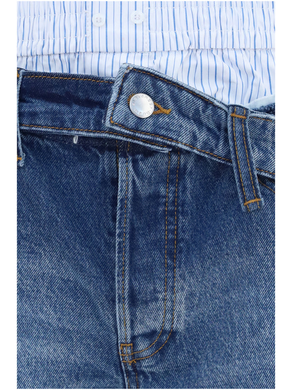 Denim Shorts Vintage Marbled Blue Cotton Jean
