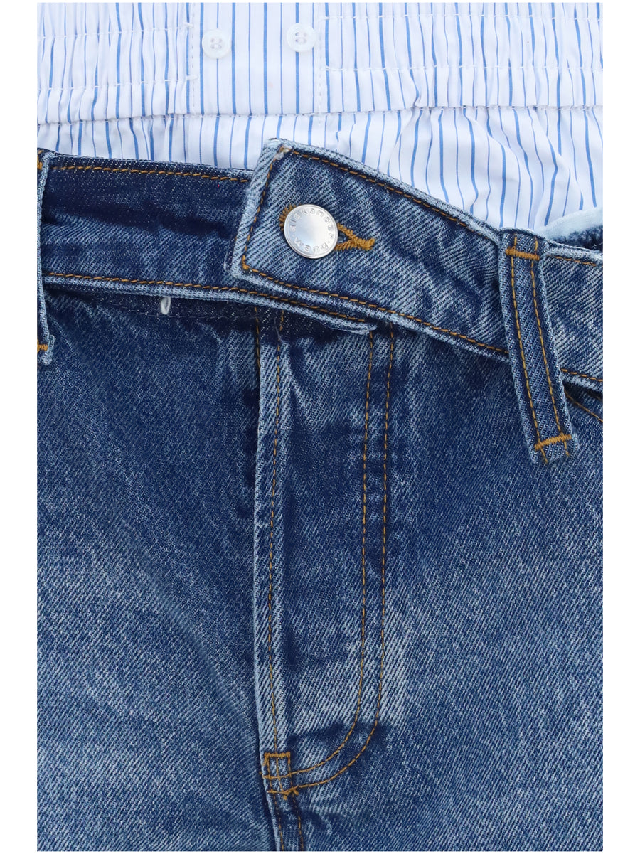 Denim Shorts Vintage Marbled Blue Cotton Jean