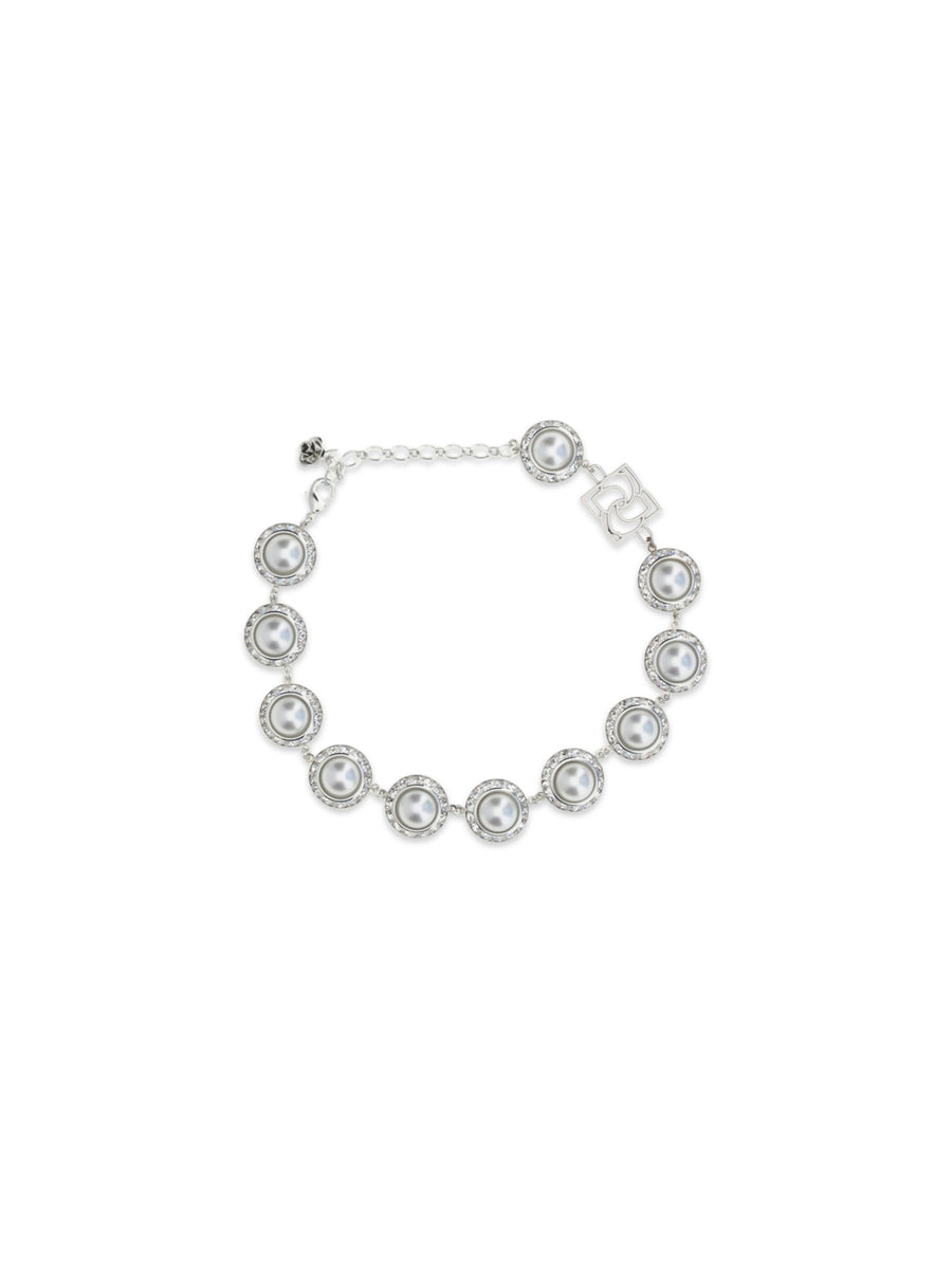 Necklace Pearl And Crystal Rhodium Silver Metal Necklaces