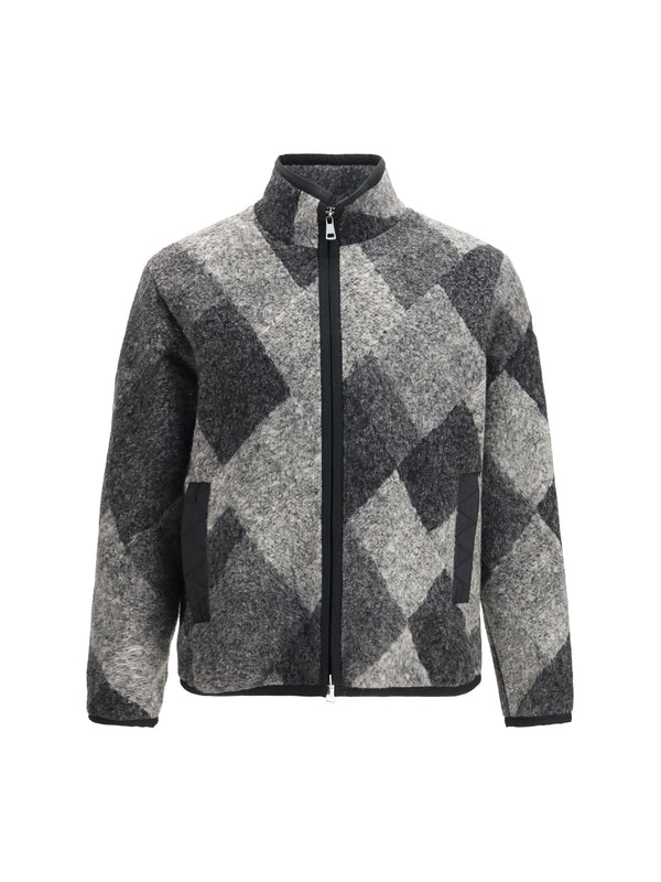 Wool Blend Zip Cardigan With Diamond Pattern Black Sweatshirts