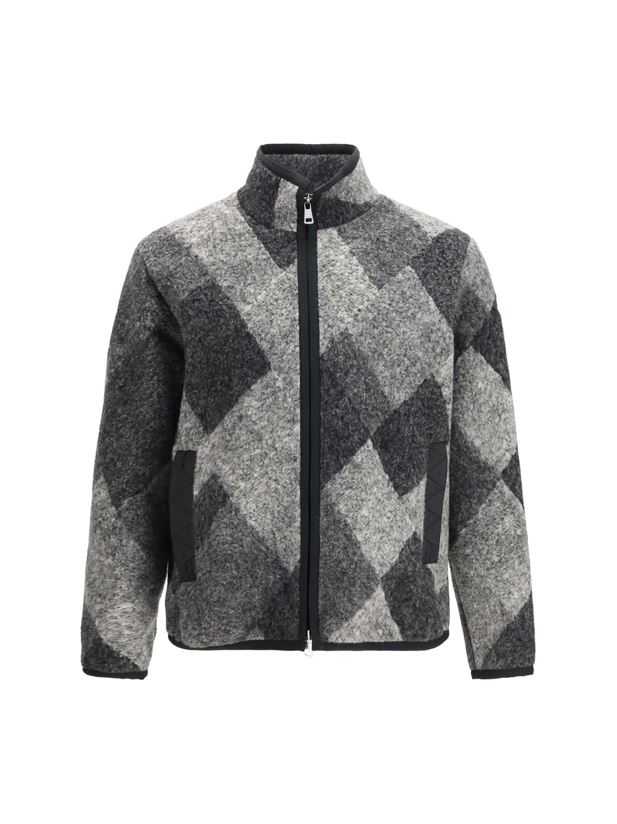 Wool Blend Zip Cardigan With Diamond Pattern Black Sweatshirts
