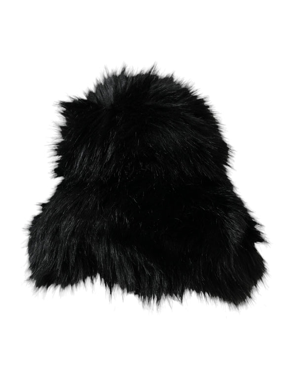 Dolce & Gabbana HAT9568 100% Polyester Faux Fur bucket hat in black