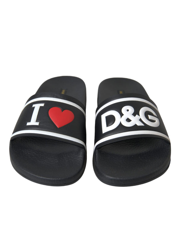 Black Leather I Love D&g Sandals Slides Shoes Top