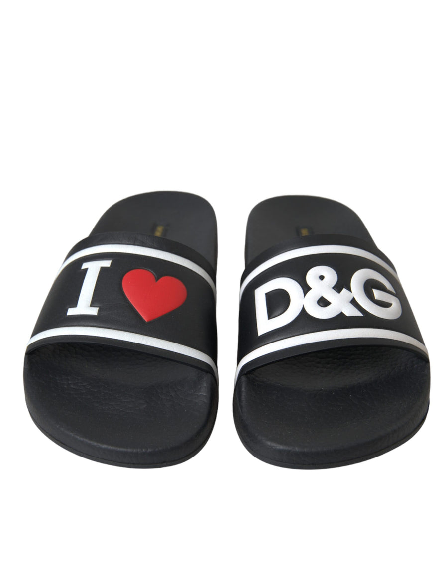 Black Leather I Love D&g Sandals Slides Shoes Top