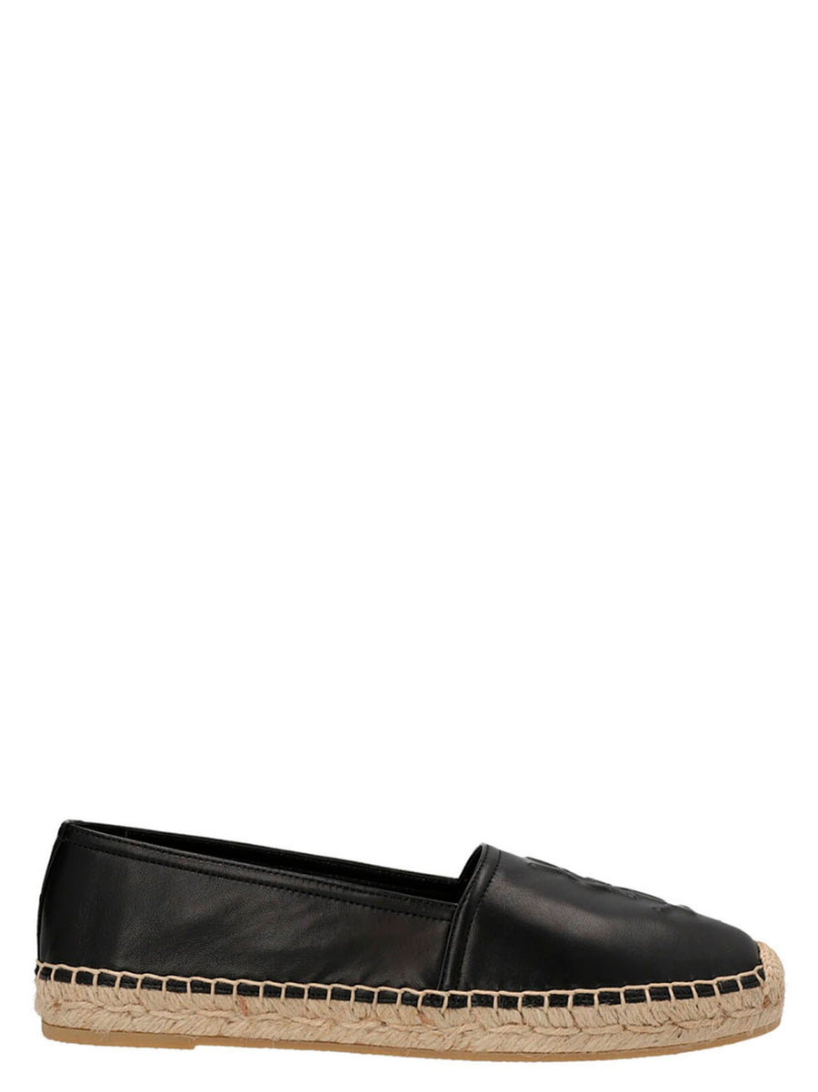 Saint Laurent Logo-Embossed Leather Espadrille — Black