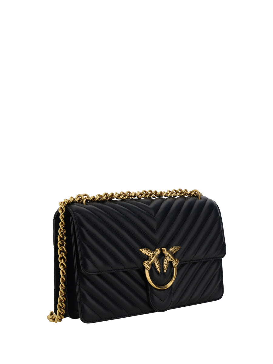 Shoulder Bag Love One Classic Black Leather Black/antique Gold Calf
