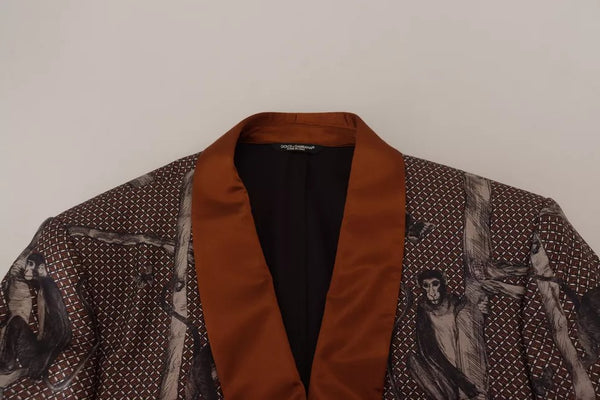 Bronze Monkey Print Silk Slim Jacket Blazer Clothing