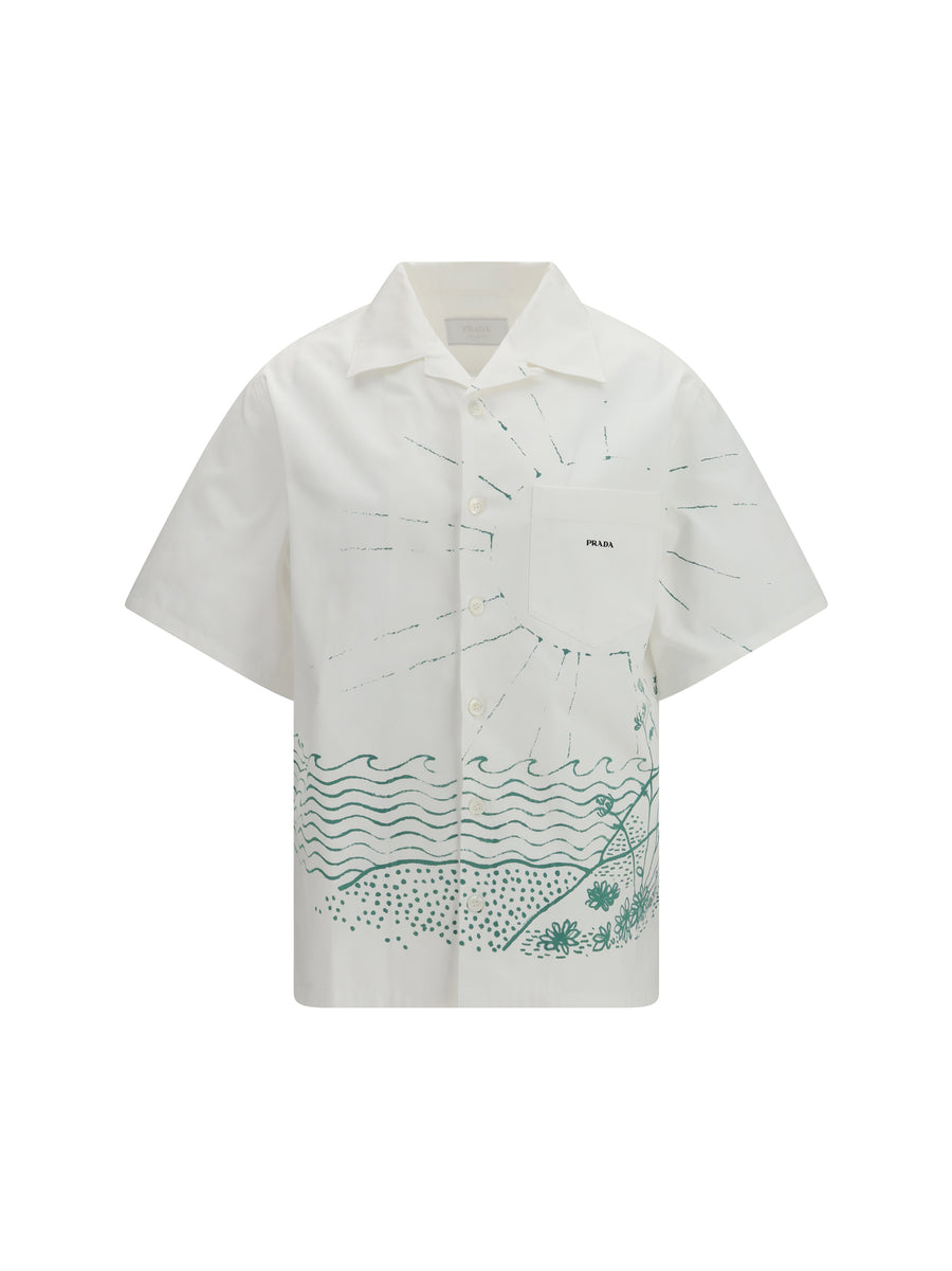 Oversized Wave Print Shirt Verde Cotton