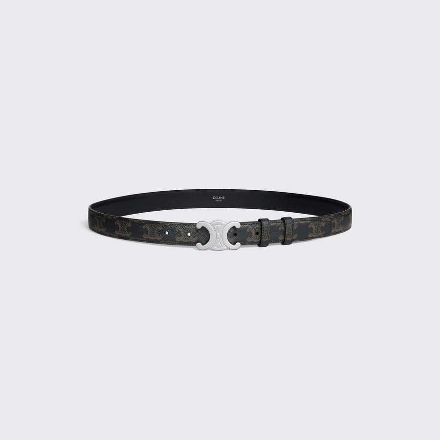 Celine Monogrammed Triomphe canvas with metal buckle belt in black