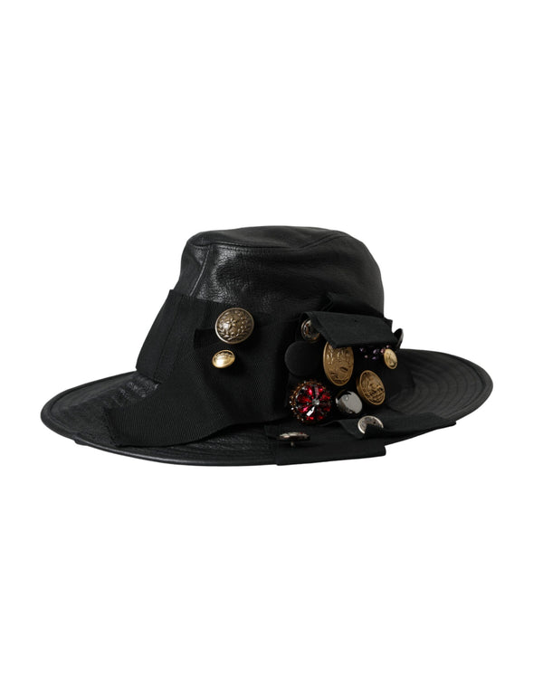 Dolce & Gabbana HAT9636 70% Bull Leather 18% Cotton 12% Acetate; Lining: 87% Silk 6% Cotton 4% Acetate 3% Elastane hat in black