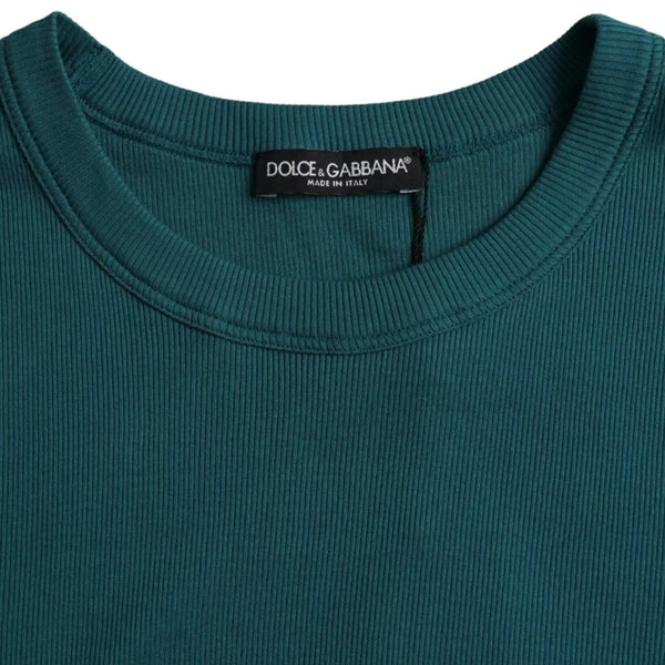 Blue Green Cotton Round Neck Short Sleeves T-Shirt