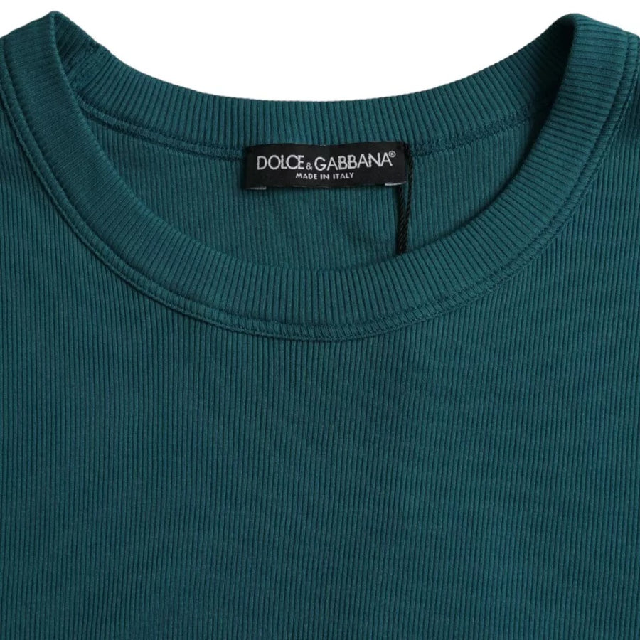 Blue Green Cotton Round Neck Short Sleeves T-Shirt
