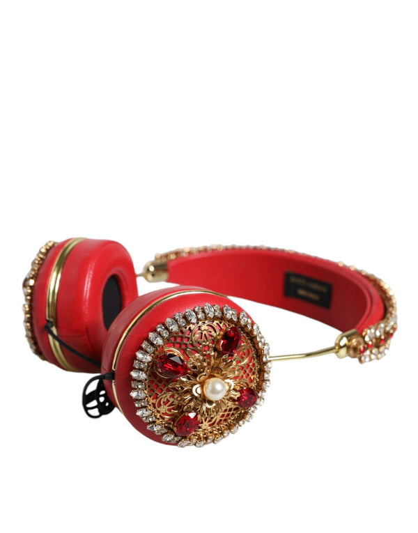 Red Nappa Leather Floral Crystal Headphone Accessory