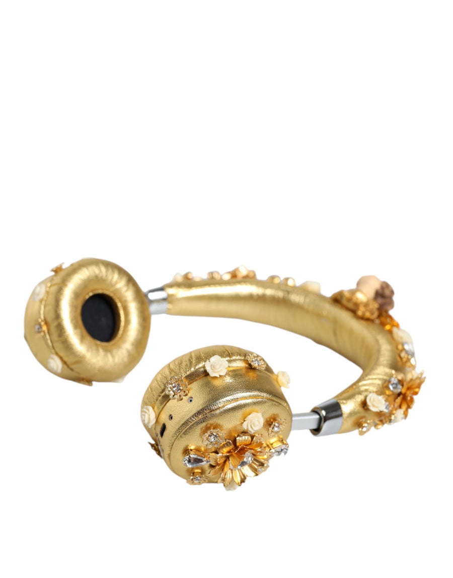Gold Leather Floral Crystal Angel Headset Headphones Accessory