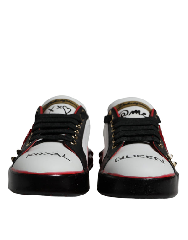 White Red Crystals Leather Portofino Sneakers Shoes Calf
