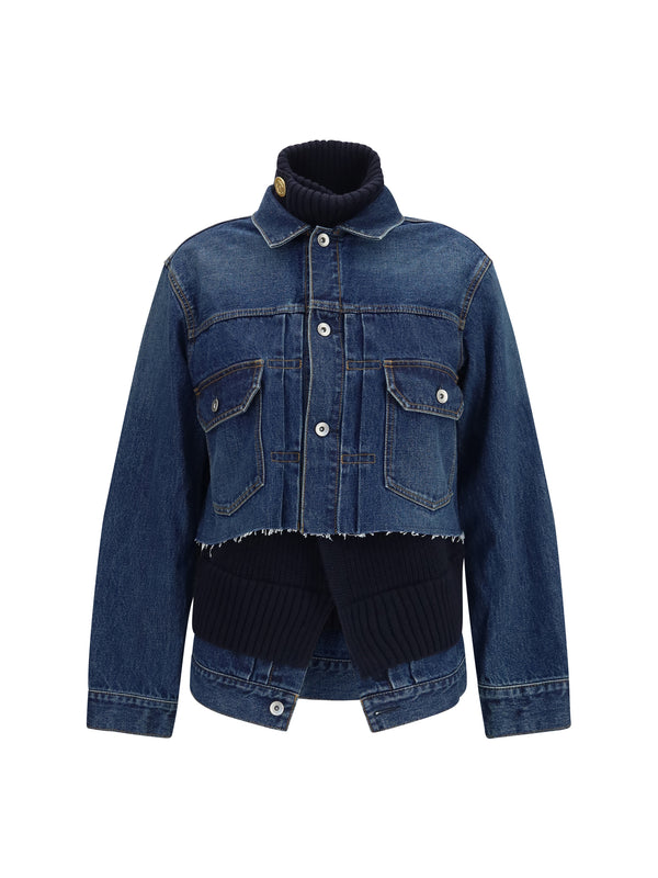 Sacai 100% Cotton (denim exterior); wool knit lining jacket in blue
