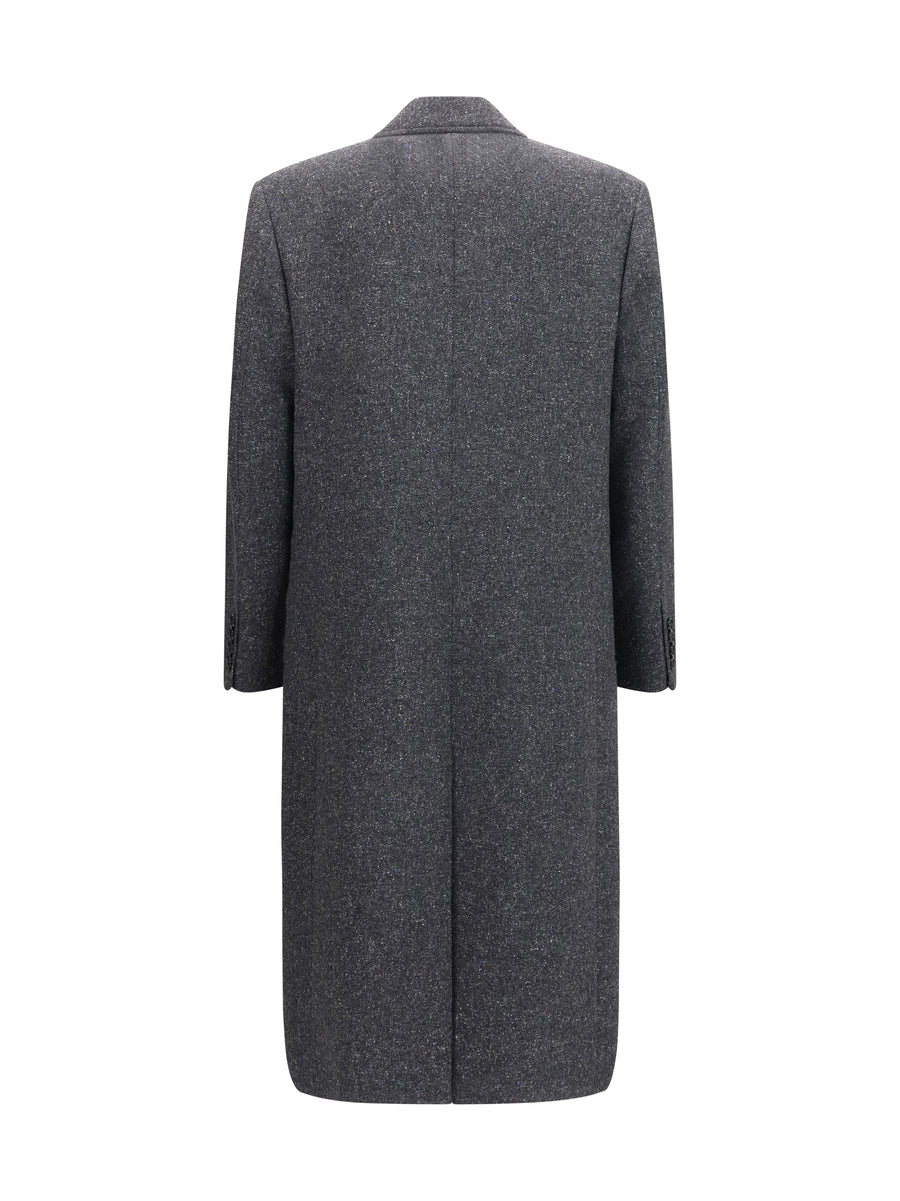 Long Single-Breasted Coat, Grey Melange Melange/white/light Blue/beige