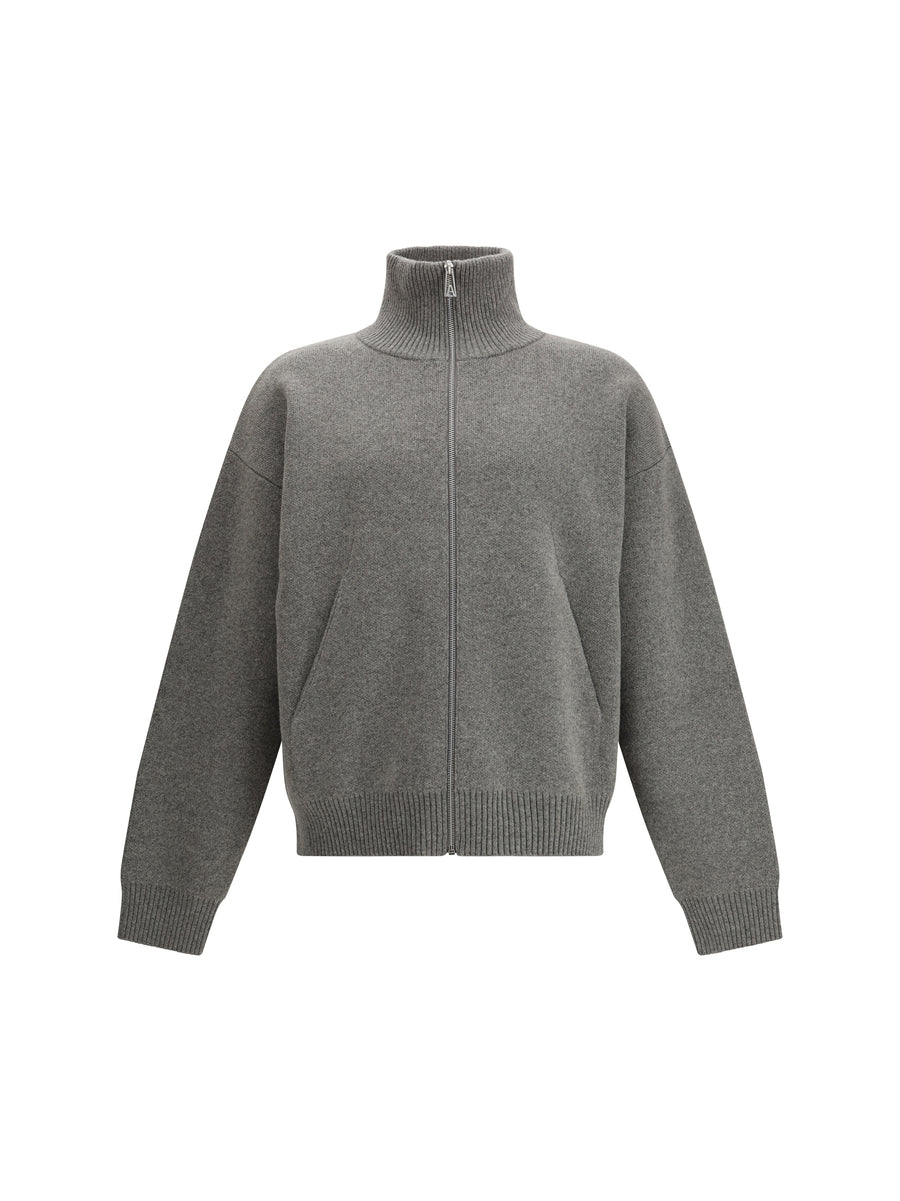 Core Zip-Up Cardigan Grey Melange Wool Ovis Aries; Nylon